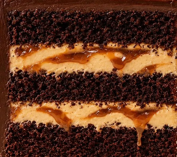Salted Caramel Chocolate cake layer closeup supplied by Nicole