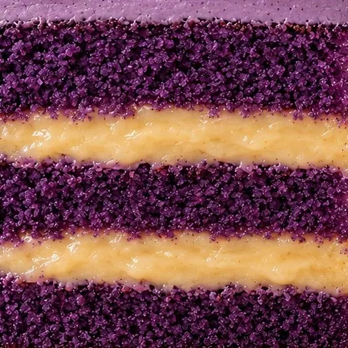 Ube Yema cake layer closeup supplied by Nicole