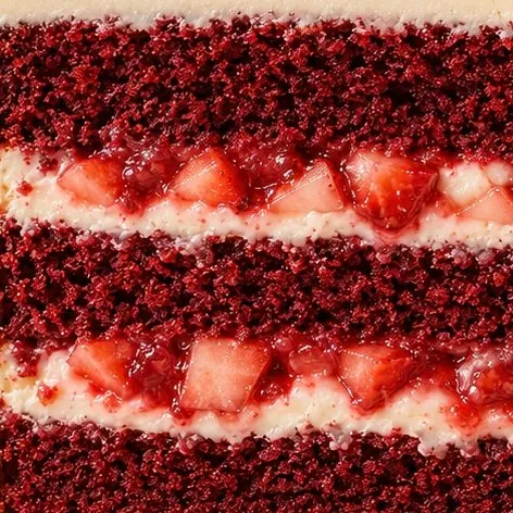 Strawberry Red Velvet cake layer closeup supplied by Nicole